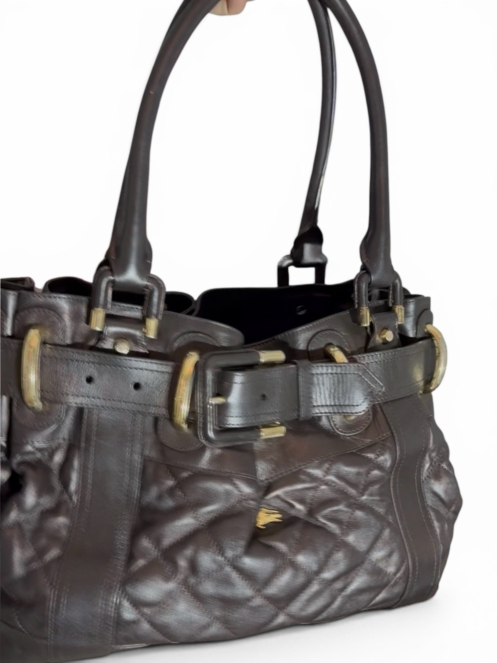 Burberry Brown Quilted Leather Beaton Belted Shoulder Bag